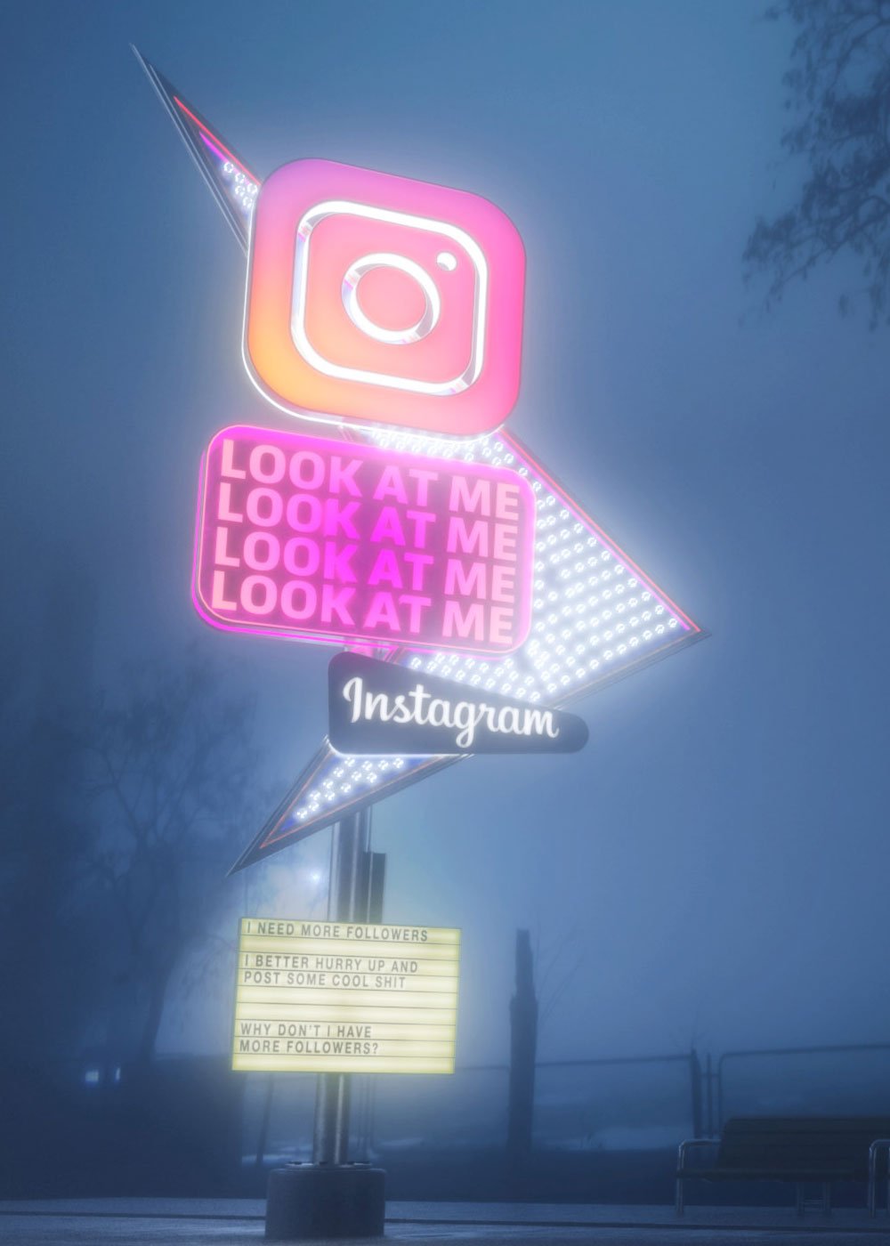 Instagram funny street sign, close up